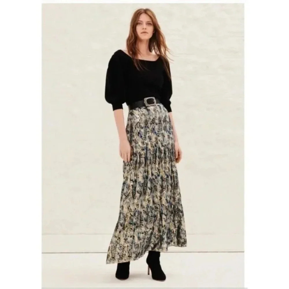 ba&sh Black and Cream Maxi Skirt